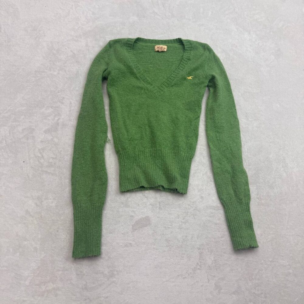 Hollister Women's V-Neck Sweater Green Size XS Long Sleeve Knit Pullover